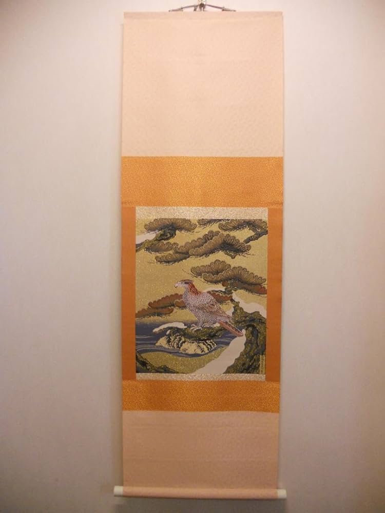 掛け軸 狩野永徳 松鷹図 国宝 刺繍 希少 紋織掛軸 絵 織物 掛軸
